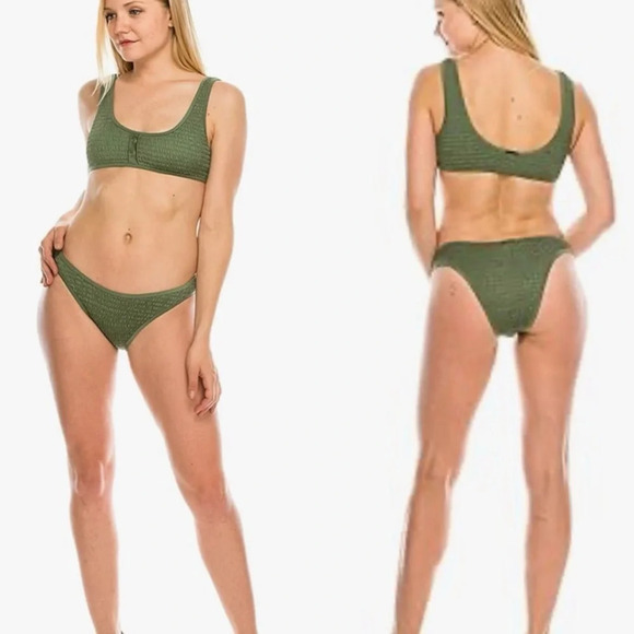 KENDALL + KYLIE Henley Smocked Cheeky Bikini Bottom Dark Ivy Size XL NWT - Picture 13 of 14